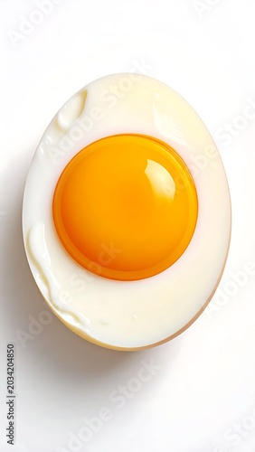 Single Fresh Egg Half with Bright Yolk Isolated on White Background