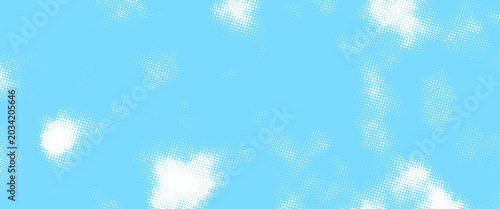 Bild auf Leinwand Dynamic blue sky vector backdrop with dotted cloud textures and retro pop art halftone effects for web banners and creative advertising