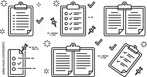 Quadro su tela Clipboard checklist line icon set with survey questionnaire document to do list