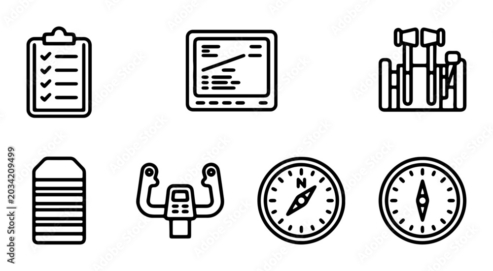 Fotografie Aviation Cockpit Instruments, Navigation Tools, and Checklist Icons Set