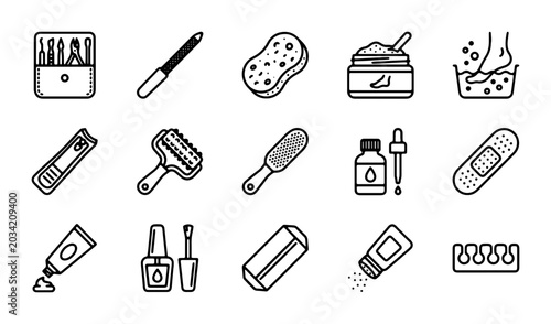 Konstfotografi Pedicure Tools Set, Foot Care Icons, Nail Polish, Spa Equipment, Beauty Essentia