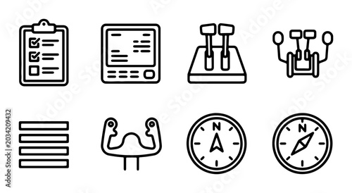 Quadro su tela Aviation Icons Set: Checklist, GPS, Throttle, Yoke, Compass, Navigation Controls