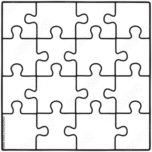 Photos An abstract white jigsaw puzzle pattern on a black background represents a busin