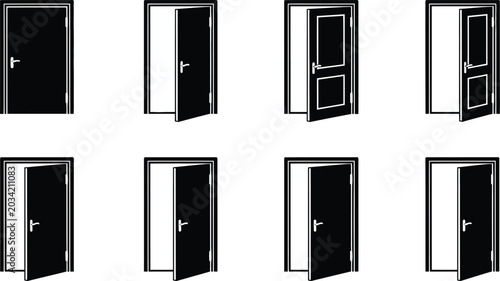 Tableau sur toile Various door open and closed, black and white doors open doors closed doors door