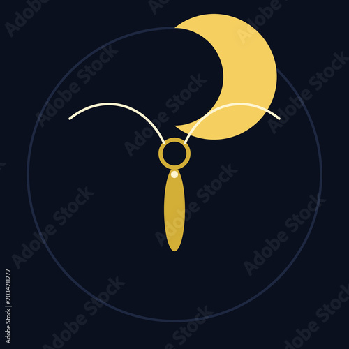 Cuadro en lienzo Minimalist geometric moth illustration with golden celestial elements and crescent moon on dark blue background
