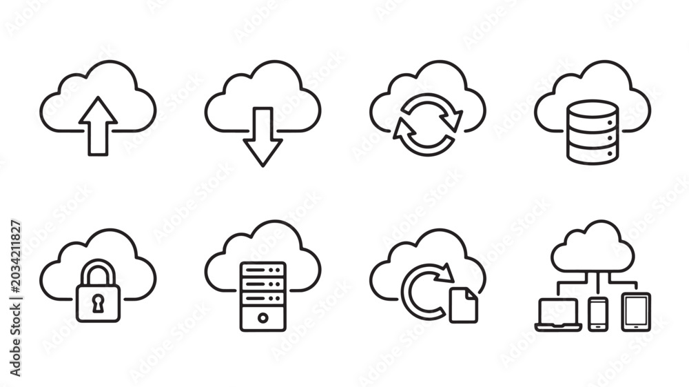 Fototapeta premium Cloud Computing Icons Set For Data Storage And Management Concepts