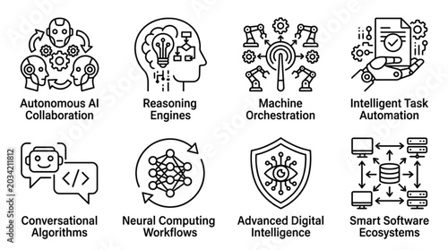 Tableau sur toile Collection of Artificial Intelligence and Technology Icons.