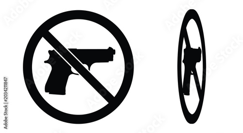 Foto Firearm Prohibition Sign With Diagonal Slash And Circular Silhouette handgun pis