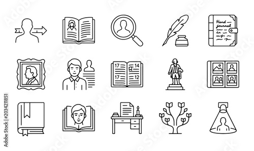 фотографія Genealogy Family Tree Icons, Ancestry Research Symbols, Historical Records Vecto