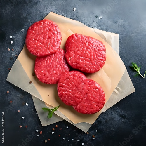 Fresh ground beef patties arranged on parchment paper