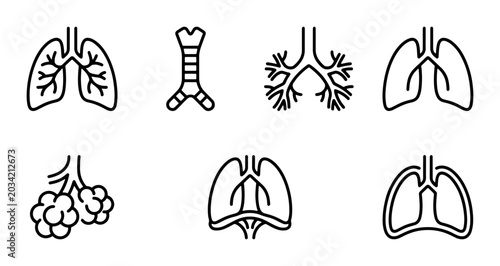 Foto Respiratory System Icons: Lungs, Trachea, Bronchi, Alveoli Vector Set
