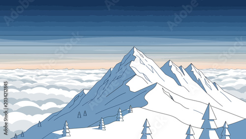 Tableau sur toile Majestic snow-capped mountain peak towering above the clouds.