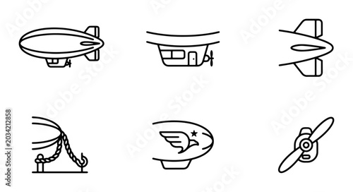 Tableau sur toile Airship Icons Set, Vintage Zeppelin Graphics, Retro Blimp Vector Collection