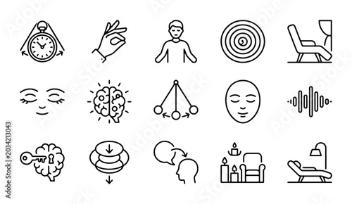 Photos Hypnosis Icons: Mind Control, Therapy, Brain, Relaxation, Focus, Meditation, Psy