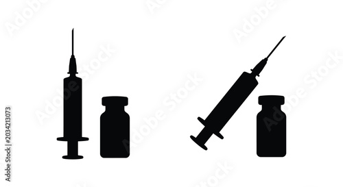 Tableau sur toile Syringe And Vial Silhouette Against White Background Medical Equipment Illustrat