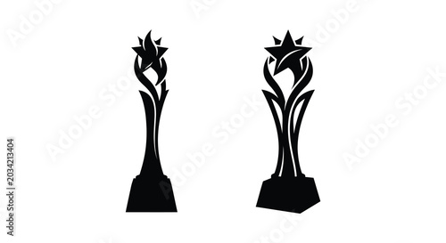 Tableau sur toile Two award trophies with star motifs depicted as a black silhouette trophy achiev