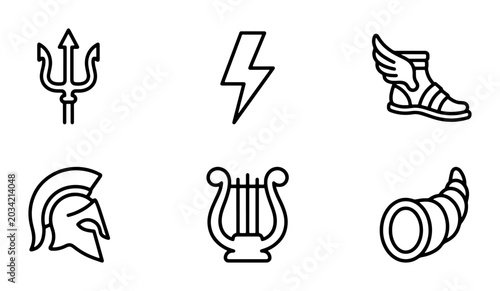 Canvastavla Greek Mythology Icons: Trident, Lightning, Winged Boot, Helmet, Lyre, Cornucopia
