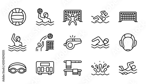 Obraz na płótnie Water Polo Icons Set, Sport Equipment Vector Graphics, Aquatic Game Symbols Coll