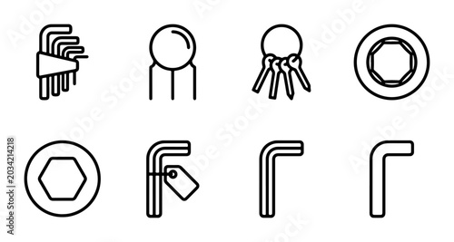 Tableau sur toile Hex Wrench Icon Set, Allen Key Tools, Mechanical Hardware, Engineering Symbols,