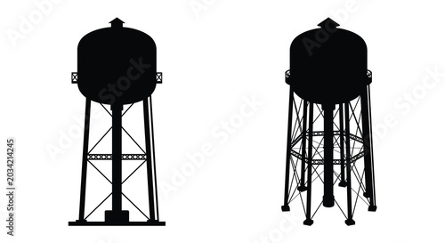 Cuadro en lienzo Water tower silhouettes on a white background detailed structural design silhoue