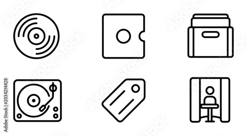 Tableau sur toile Vinyl Record Icons, Music Player, Tag, Booth, Audio Equipment, Vector Set
