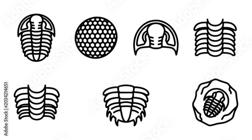 Foto Trilobite Fossil Icons, Ancient Arthropod Vector Set, Paleontology Science Graph