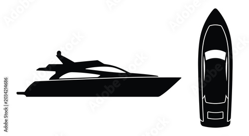 Cuadro en lienzo Jet ski and yacht silhouettes against a white background silhouette personal wat