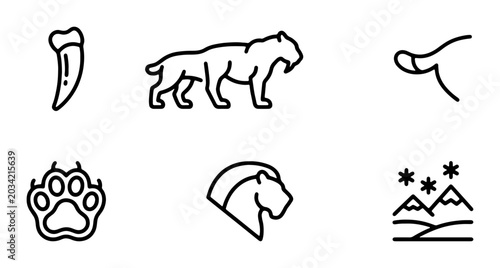 Foto Saber-Toothed Cat Icons, Prehistoric Animal Vector Graphics, Ice Age Wildlife Il