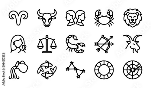 Quadro su tela Zodiac Signs Icons Set, Astrology Symbols Vector Collection, Celestial Constella