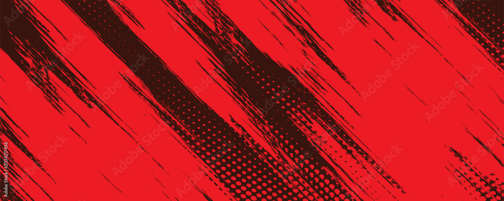 Fototapeta premium Red color pattern gradient grunge texture background. Dots pop art comics sport style vector illustration Abstract background dark red with modern corporate concept
