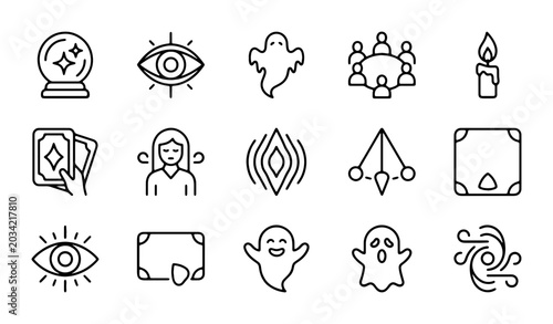 Bild auf Leinwand Mystical Icons Set: Crystal Ball, Eye, Ghost, Tarot, Candle, Pendulum, Spirit Sy