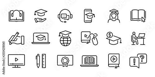 Φωτογραφία E-learning Line Icon Set, Online Education Distance Learning Vector Collection