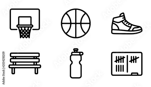 Basketball Sports Icons Set, Vector Graphics for Game Day, Training, and Athletic Lifestyle