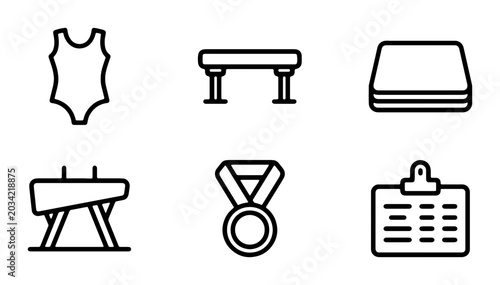 Schilderij op canvas Gymnastics Icons Set: Leotard, Vault, Mat, Pommel Horse, Medal, Clipboard Vector