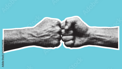 Fényképezés Man giving fist bump with dotted halftone texture