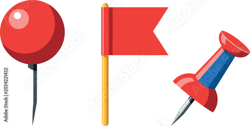 Photography Red Map Pin Pushpin and Flag Marker Vector Icon Set with Destination Pointer Ele
