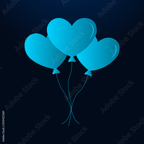 Heart shaped balloons bunch icon with glowing gradient on dark background.