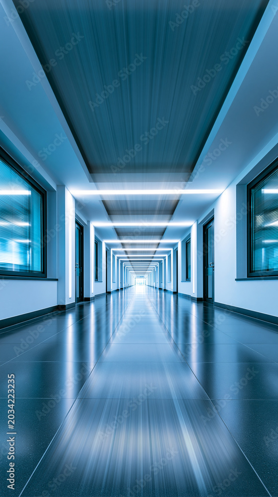 Obraz premium Modern empty corridor with motion blur perspective and futuristic architectural interior design.