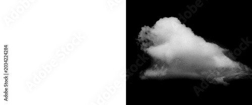 Fotografía Fluffy white cloud isolated on black background, realistic cumulus cloud alpha c