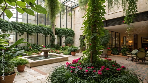 tropical garden with palm trees