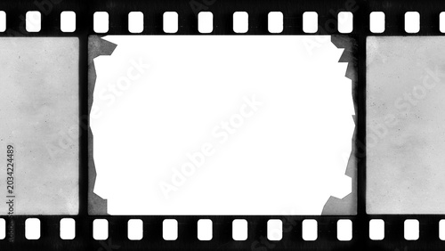 Shattered Film Frame With Cracks and Grunge Texture, Vintage Movie Reel Effect