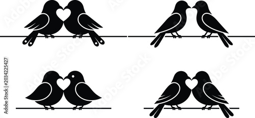 Photos Love birds silhouette collection, romantic couple vector illustrations, heart sh