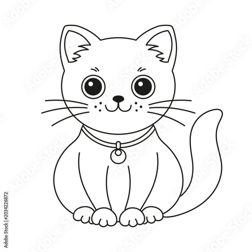 Cute cartoon cat coloring page for kids