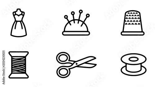 Schilderij op canvas Sewing Icons Set, Tailor Tools Collection, Dressmaker Supplies, Crafting Element