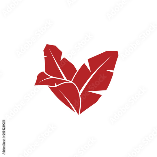 Red Tropical Banana Leaves Vector Illustration - Minimalist Botanical Foliage Silhouette on White Background for Logo, Branding, and Decorative Graphic Design