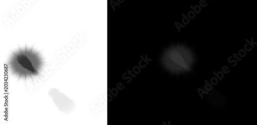 Minimalist optical lens flare, abstract light leak effect on black and white background, cinematic sun starburst element for photo editing
