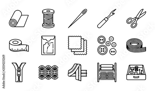 Cuadro en lienzo Sewing Icons Set, Tailoring Tools Vector Graphics, Crafting Supplies Collection