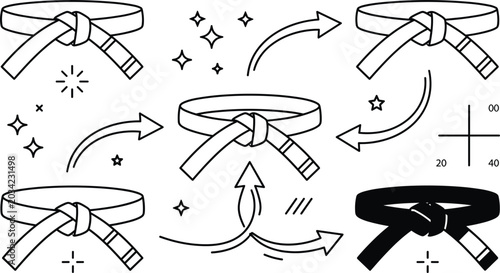 Photos Martial arts black belt ranking icon set line art doodle vector illustration wit