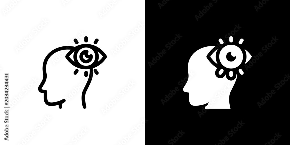 Naklejka premium Self Awareness Eye Profile Icon concept with flat Black White Background. Vector illustration.