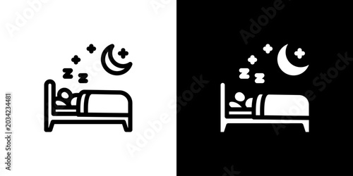 Konstfotografi Sleep Meditation Bed Stars Icon concept with flat Black White Background